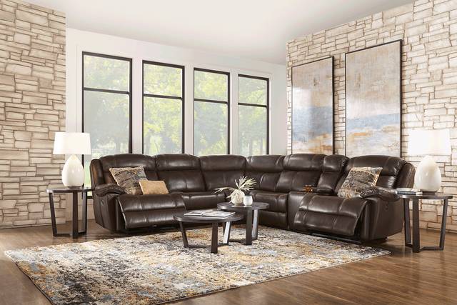 West Valley Brown 5 Pc Leather Power Reclining Sectional - Thumbnail - Image 2