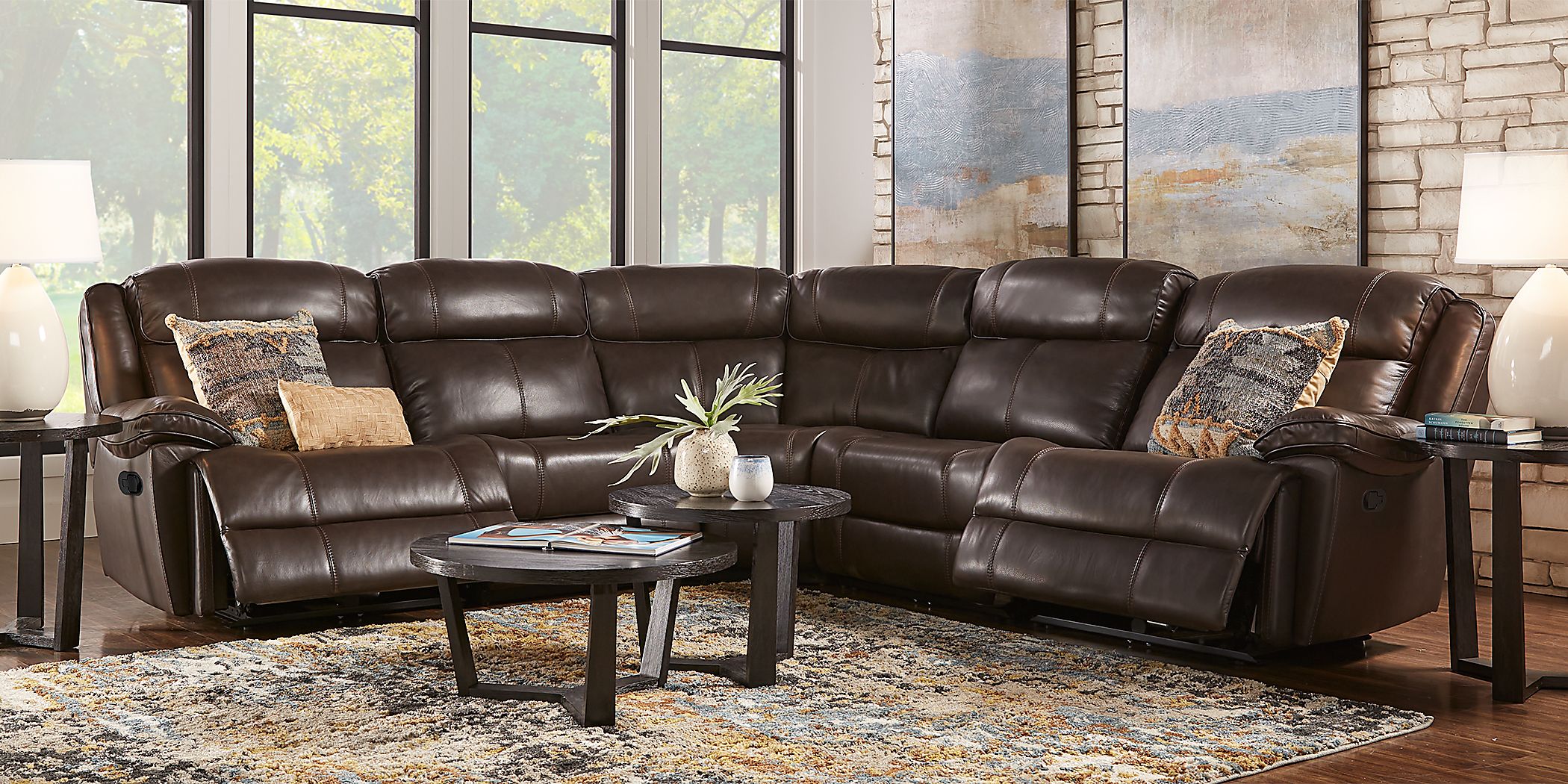 Leather reclining online sectional