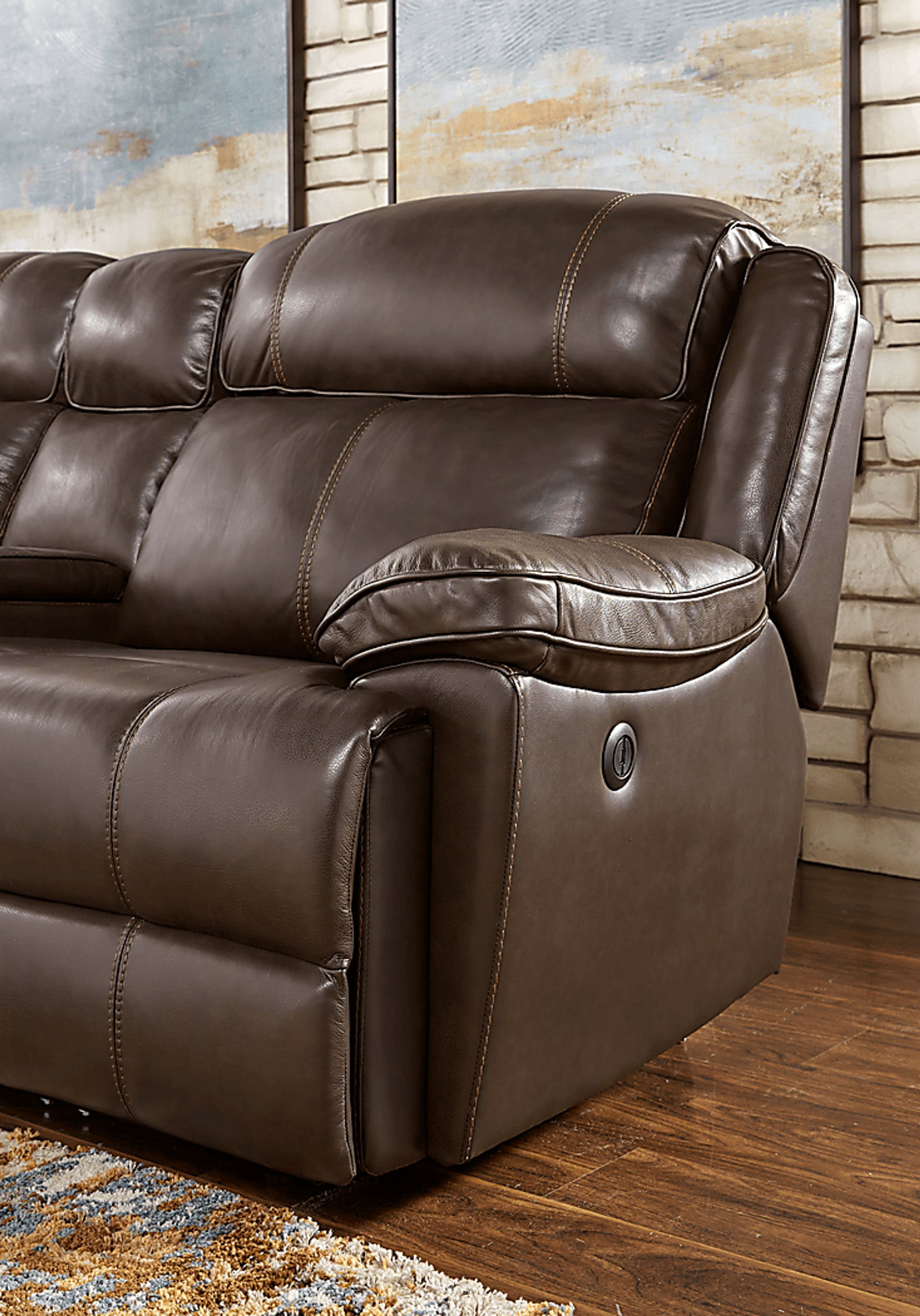 West Valley Brown Leather 10 Pc Power Reclining Sectional Living Room - Image 7