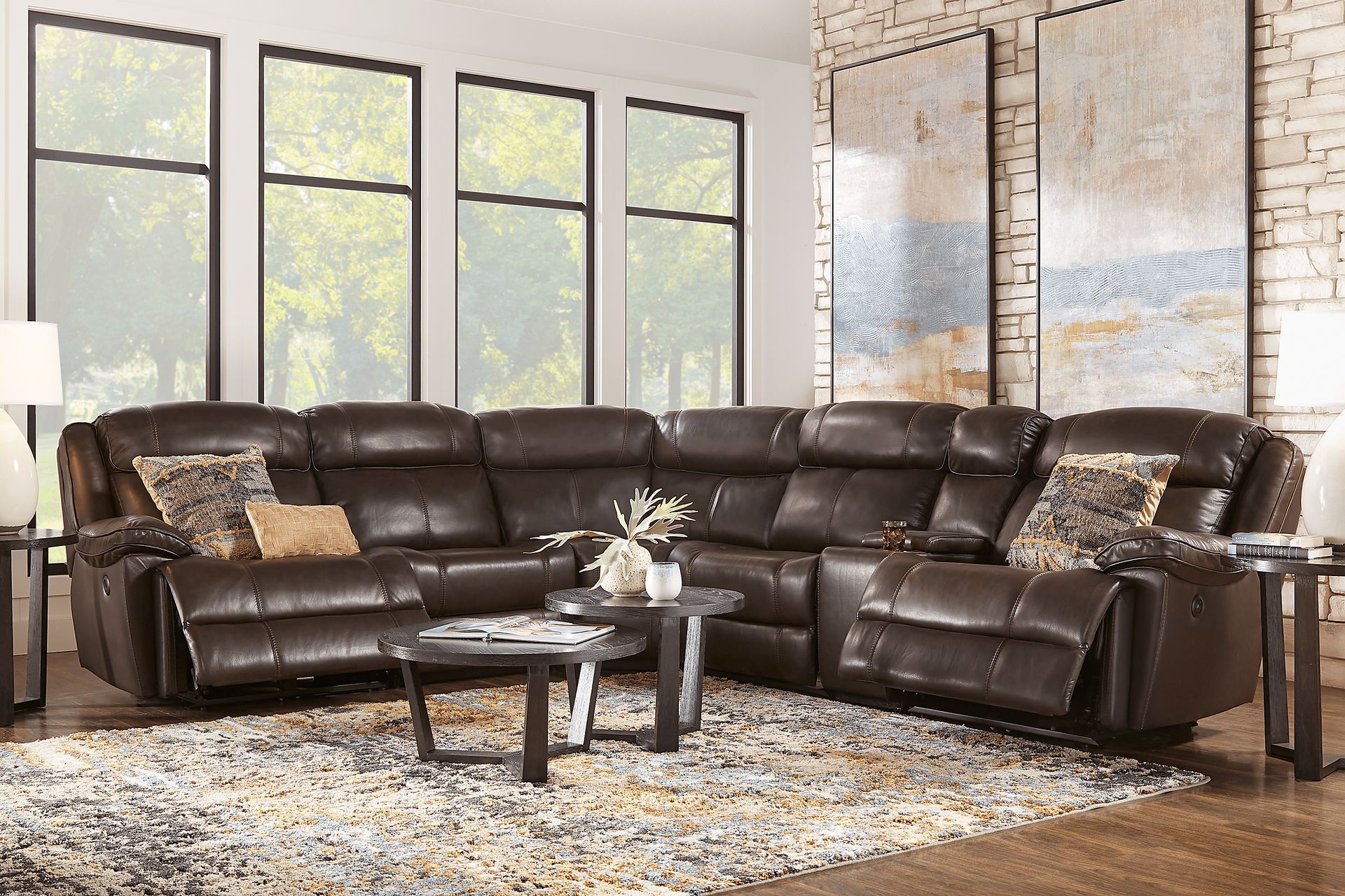 West Valley Brown 6 Pc Leather Power Reclining Sectional - Image 2