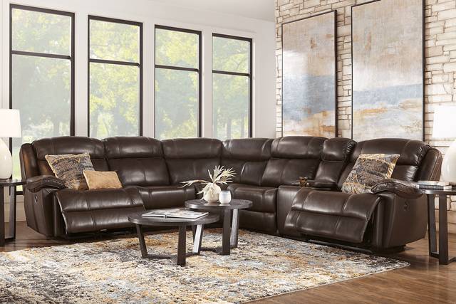 West Valley Brown 6 Pc Leather Power Reclining Sectional - Thumbnail - Image 2