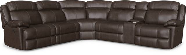 West Valley Brown 6 Pc Leather Power Reclining Sectional - Thumbnail - Image 1