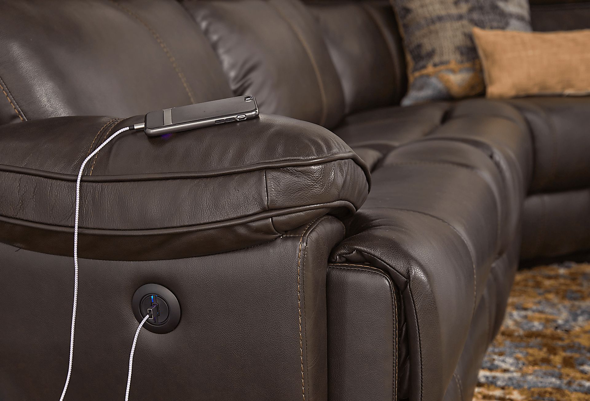 West Valley Brown 7 Pc Leather Power Reclining Sectional - Image 7