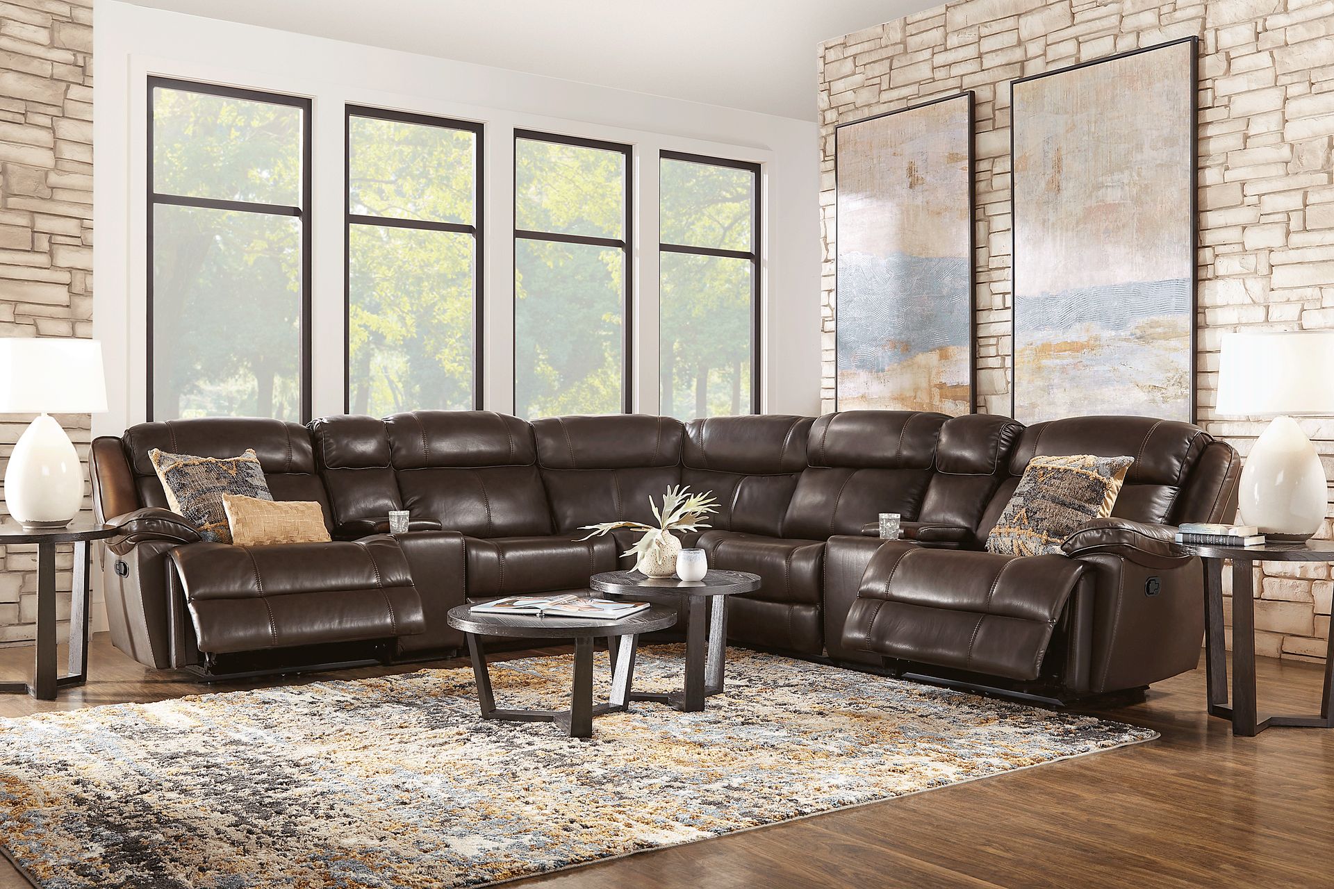 West Valley Brown 7 Pc Leather Reclining Sectional - Image 2
