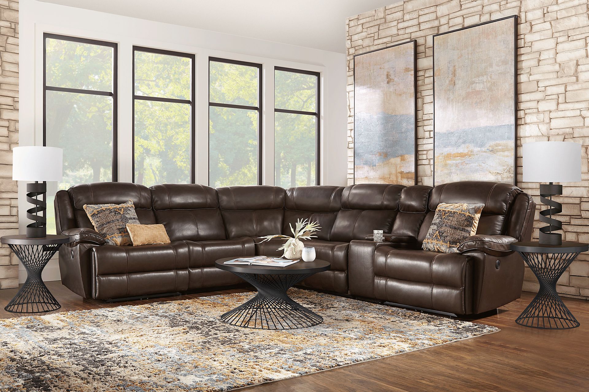 West Valley Brown 9 Pc Leather Power Reclining Sectional Living Room - Image 1