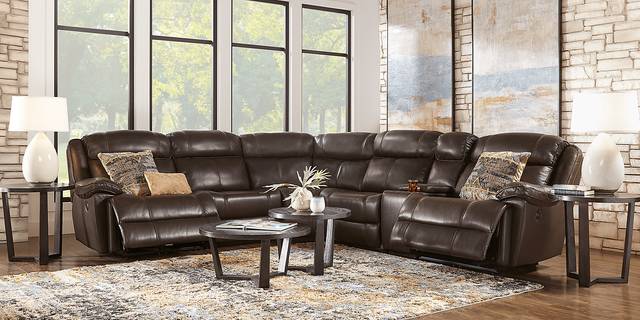West Valley Brown Leather 10 Pc Power Reclining Sectional Living Room - Thumbnail - Image 1