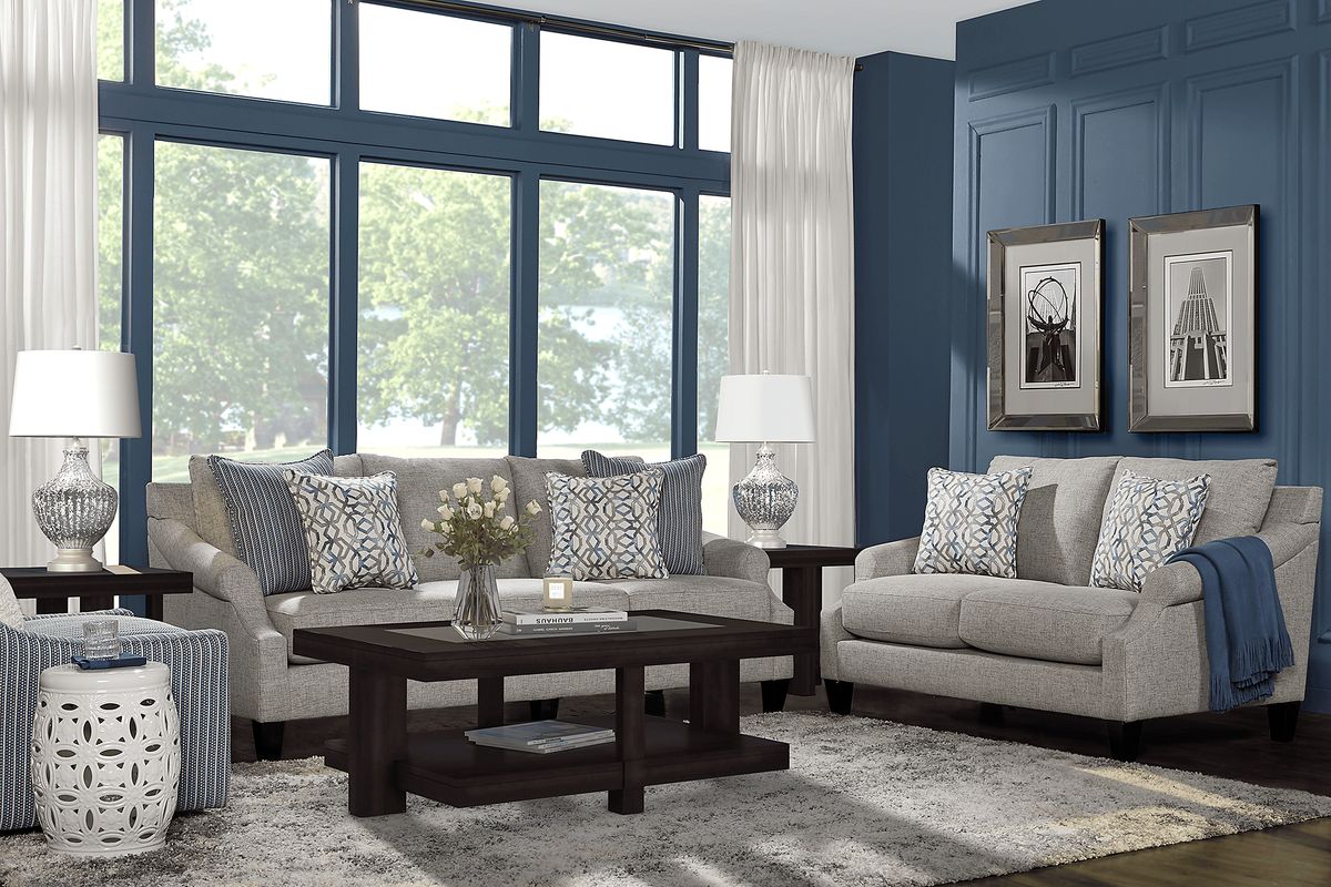 Westerfield 5 Pc Gray Chenille Fabric Living Room Set With Sofa ...