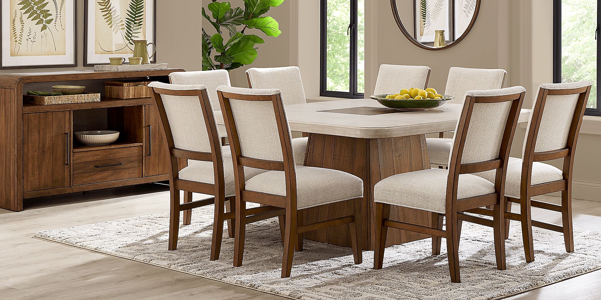 Cream Upholstered Dining Room Set Westham Pc Brown Dark Wood Cream