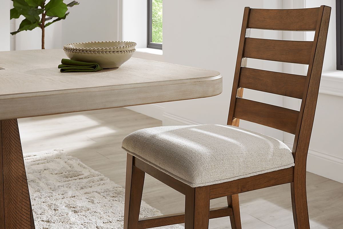 Westham 5 Pc Brown Dark Wood Cream Beige Dining Room Set With Dining ...