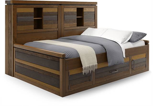 Kids Westover Hills Jr. Brown Full Bookcase Wall Bed with Storage Side Rail - Thumbnail - Image 1