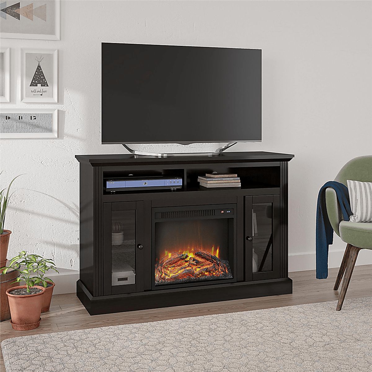 Westral Espresso Dark Wood 47 in. Console With Electric Fireplace ...