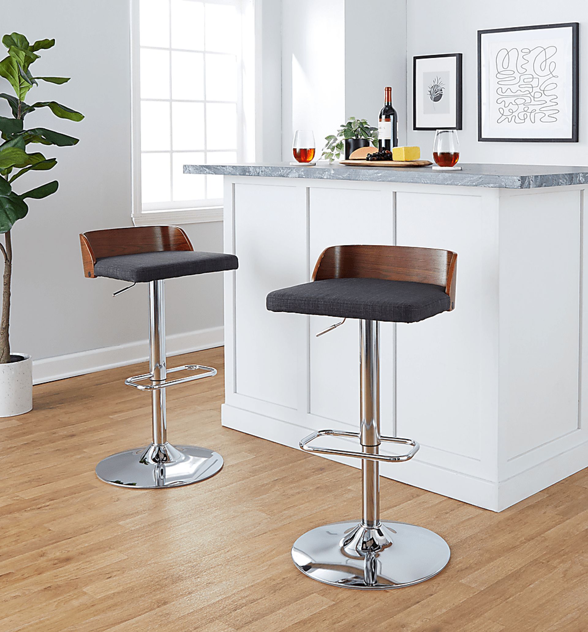 Wetherburn IV Charcoal Adjustable Swivel Barstool, Set of 2 - Image 2