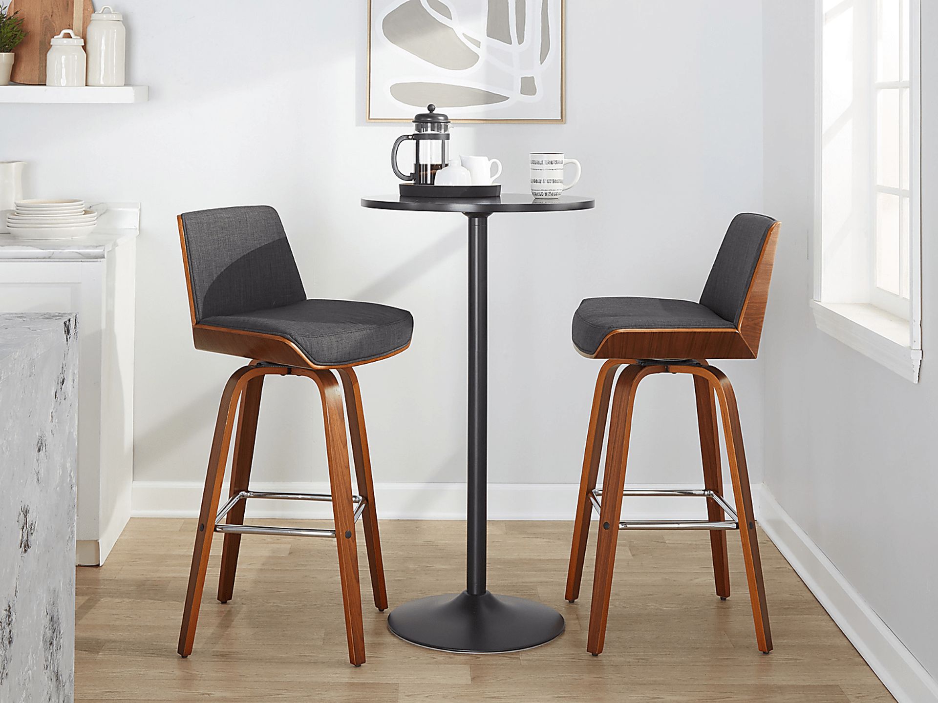 Weymanda II Charcoal Swivel Barstool, Set of 2 - Image 3
