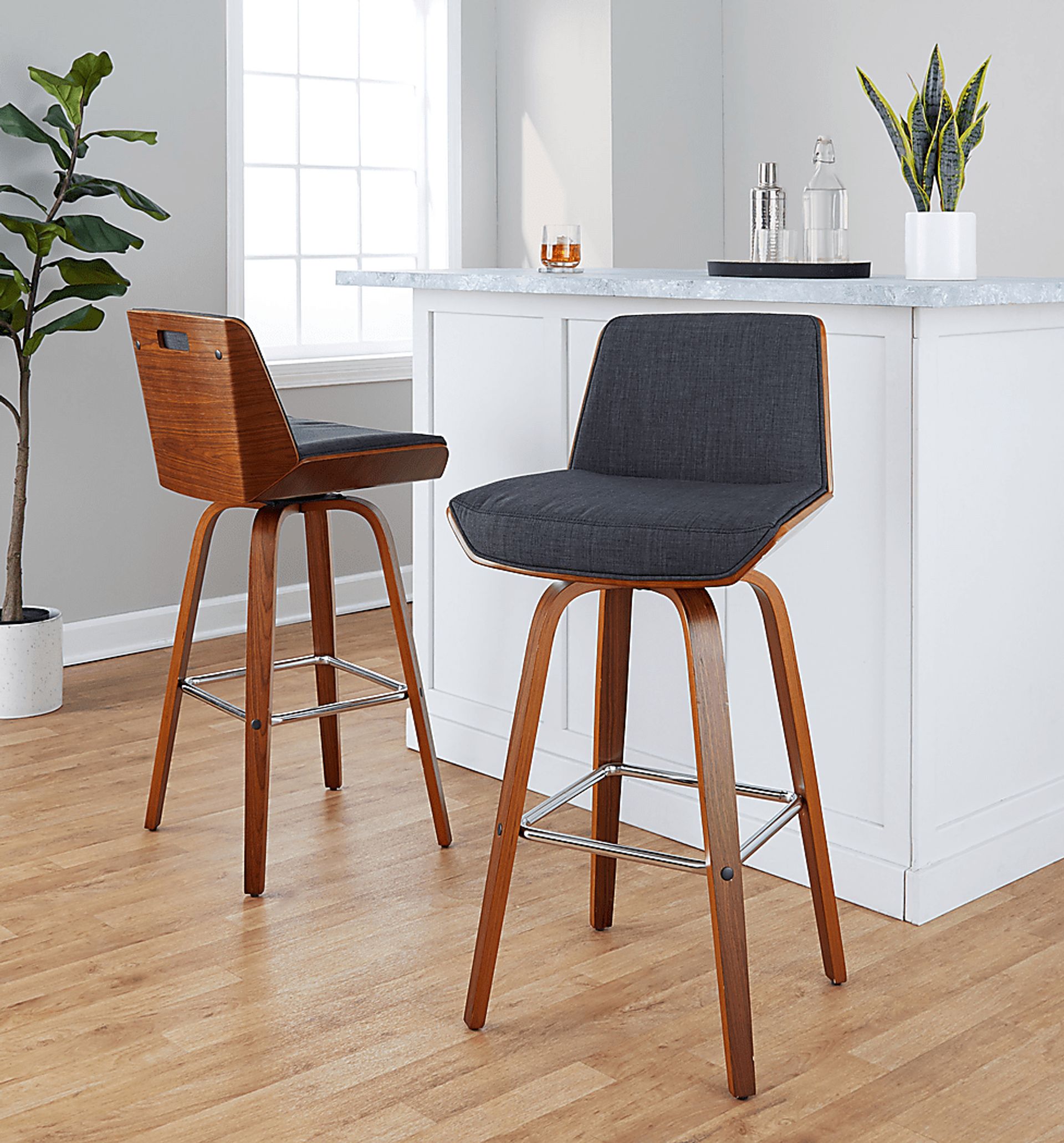 Weymanda II Charcoal Swivel Barstool, Set of 2 - Image 5