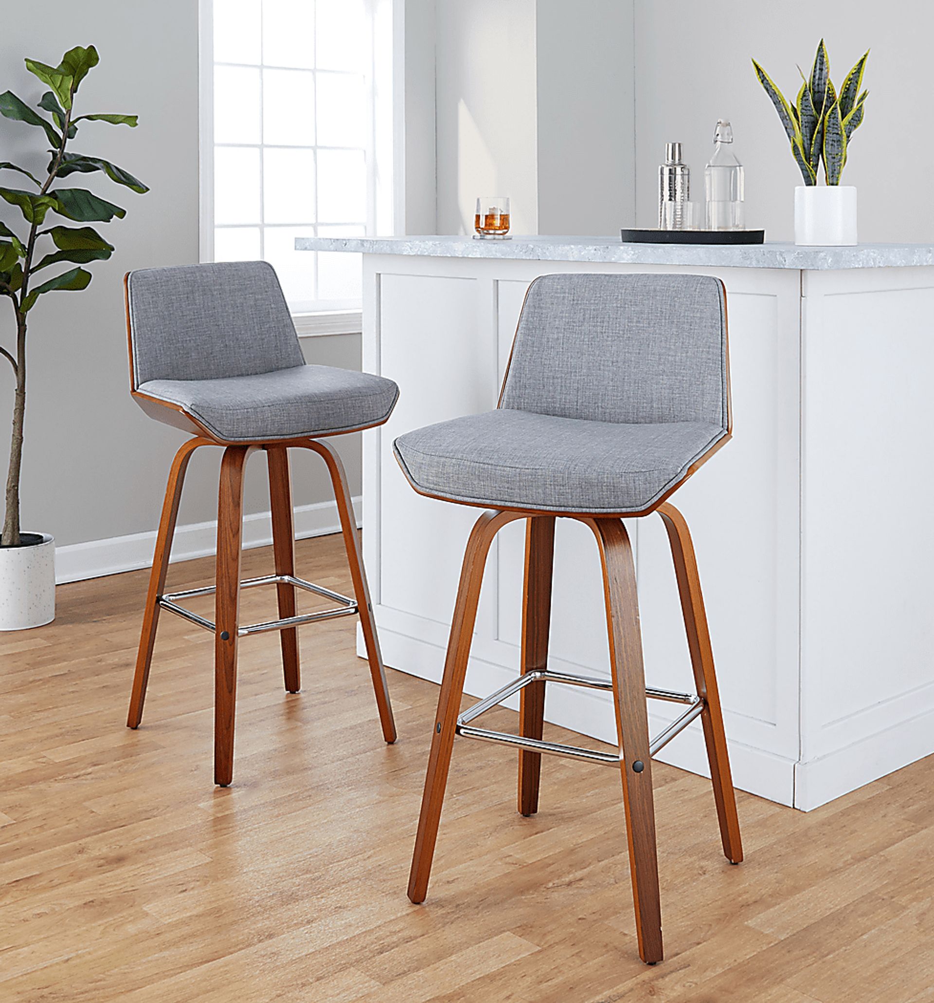 Weymanda II Gray Swivel Barstool, Set of 2 - Image 4
