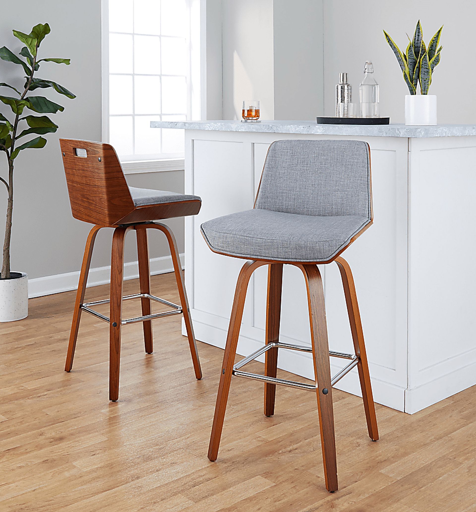Weymanda II Gray Swivel Barstool, Set of 2 - Image 5