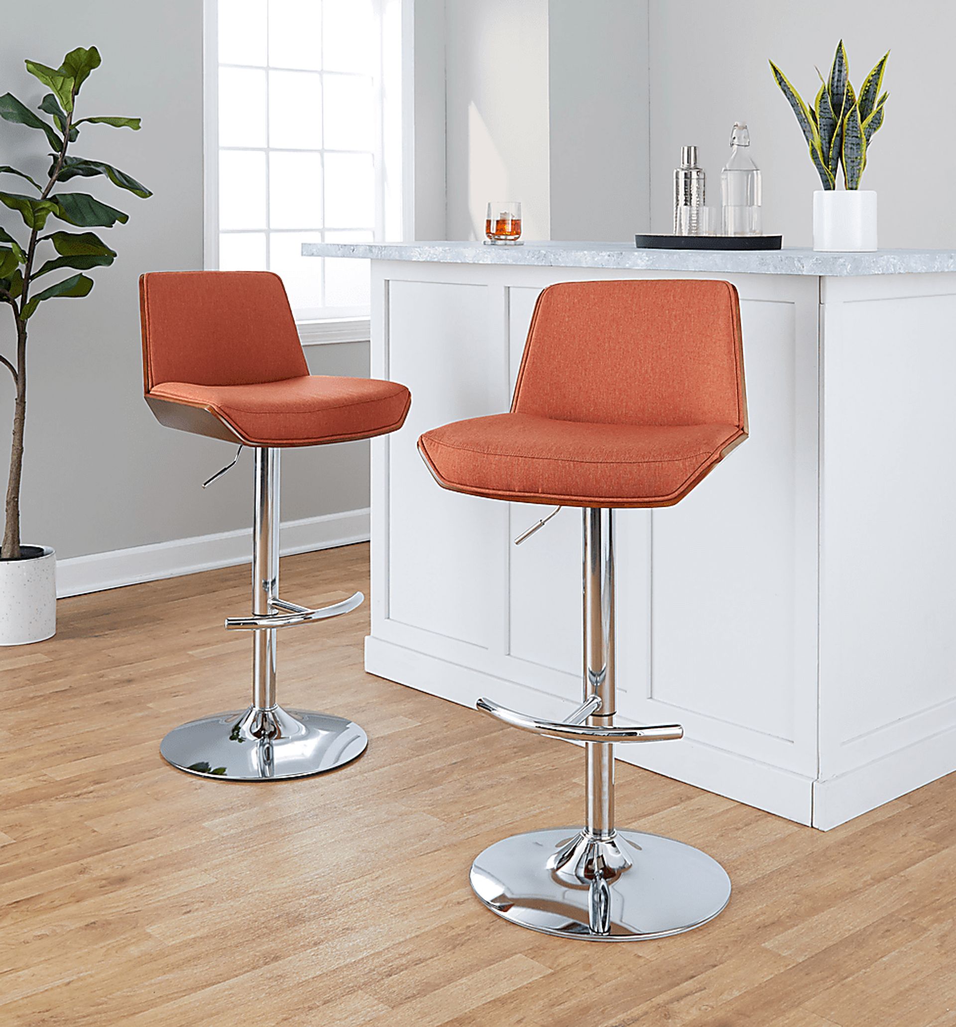 Weymanda V Orange Adjustable Barstool, Set of 2 - Image 4