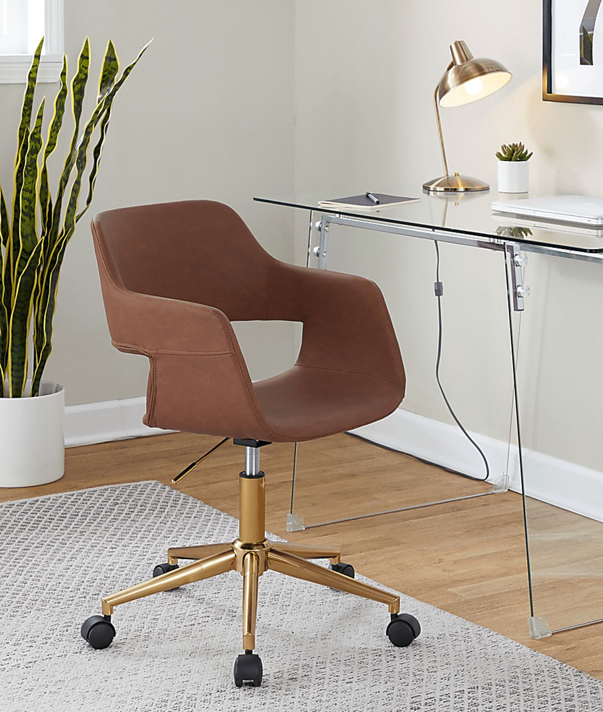 Whisp I Gold Colors,Metal Brown Polyurethane Fabric Desk Chair | Rooms ...