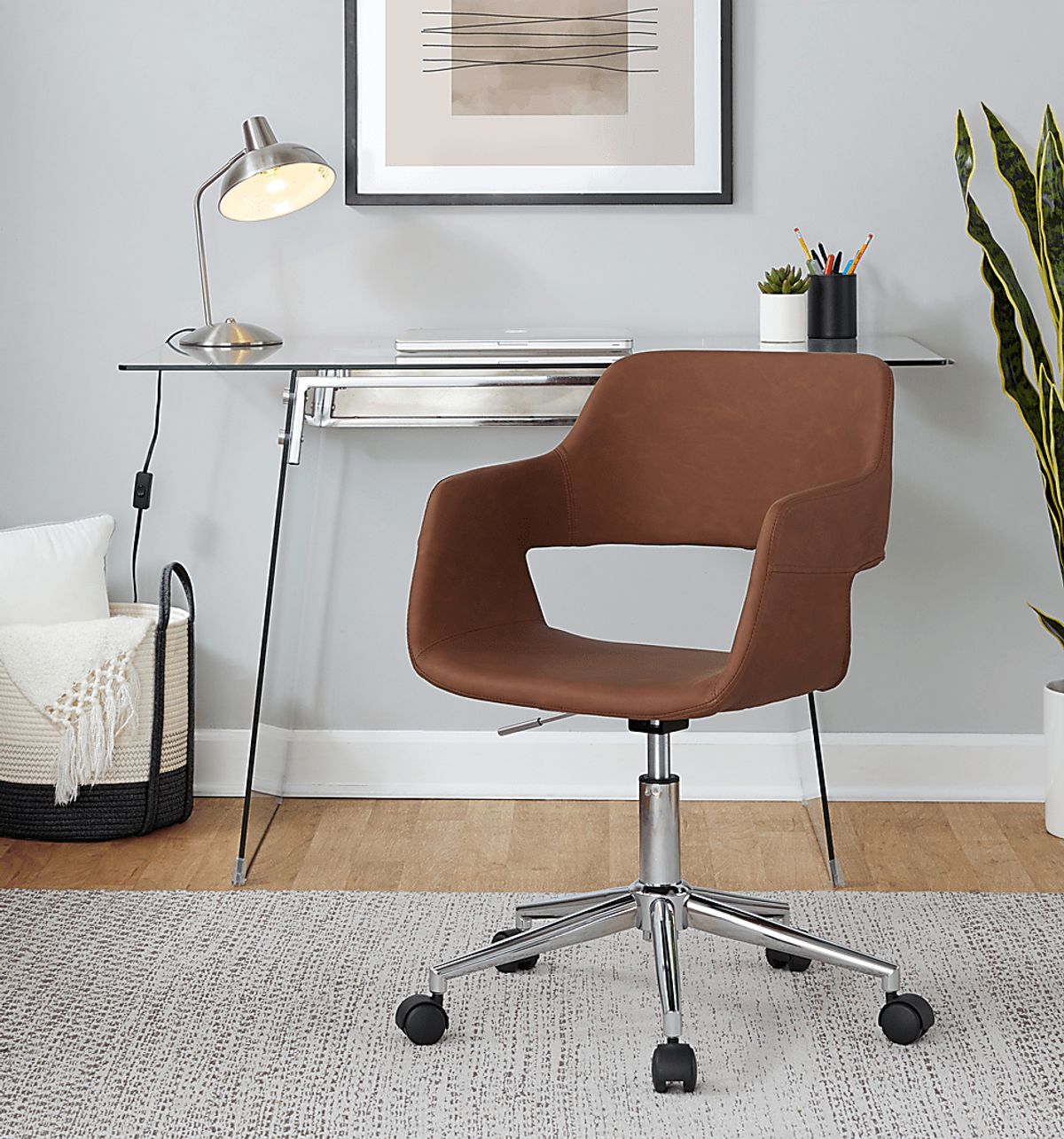 Whisp III Chrome Metal Brown Polyurethane Fabric Desk Chair | Rooms to Go