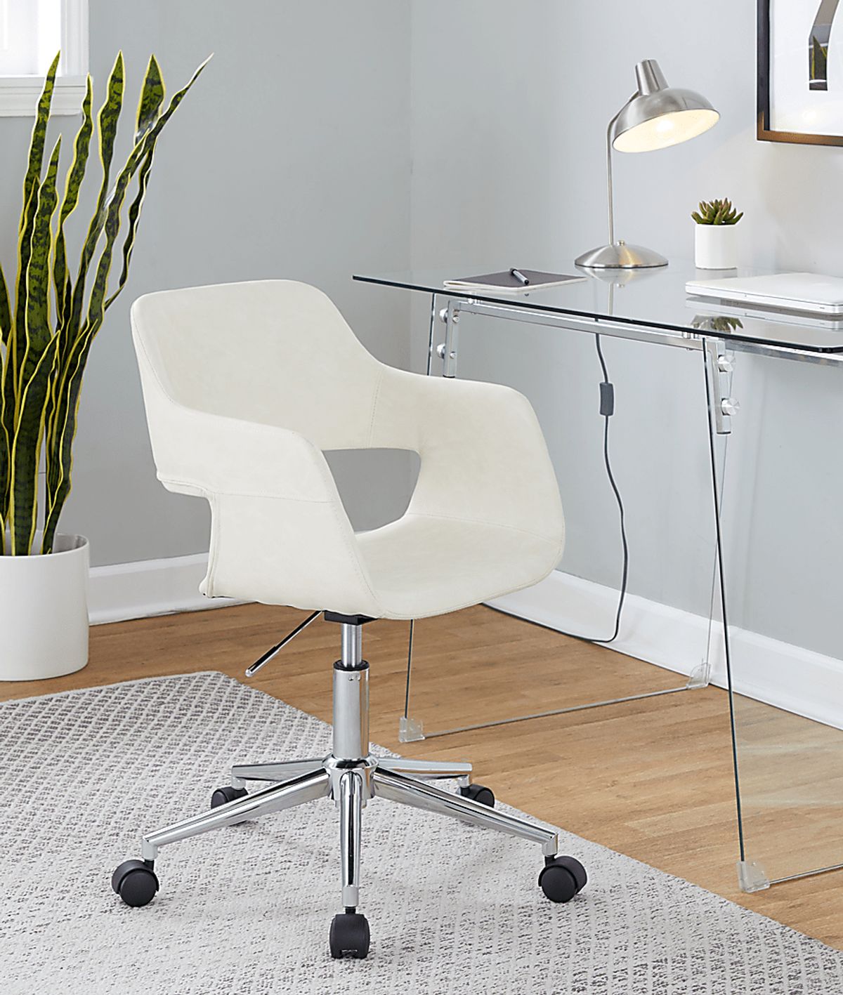 Whisp III Chrome Metal Cream Beige Polyurethane Fabric Desk Chair ...