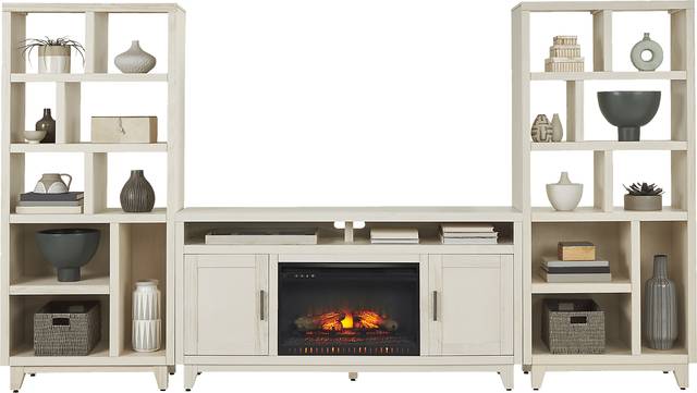Valinor White 4 Pc Wall Unit with 64 in. Console and Electric Log Fireplace - Thumbnail - Image 2