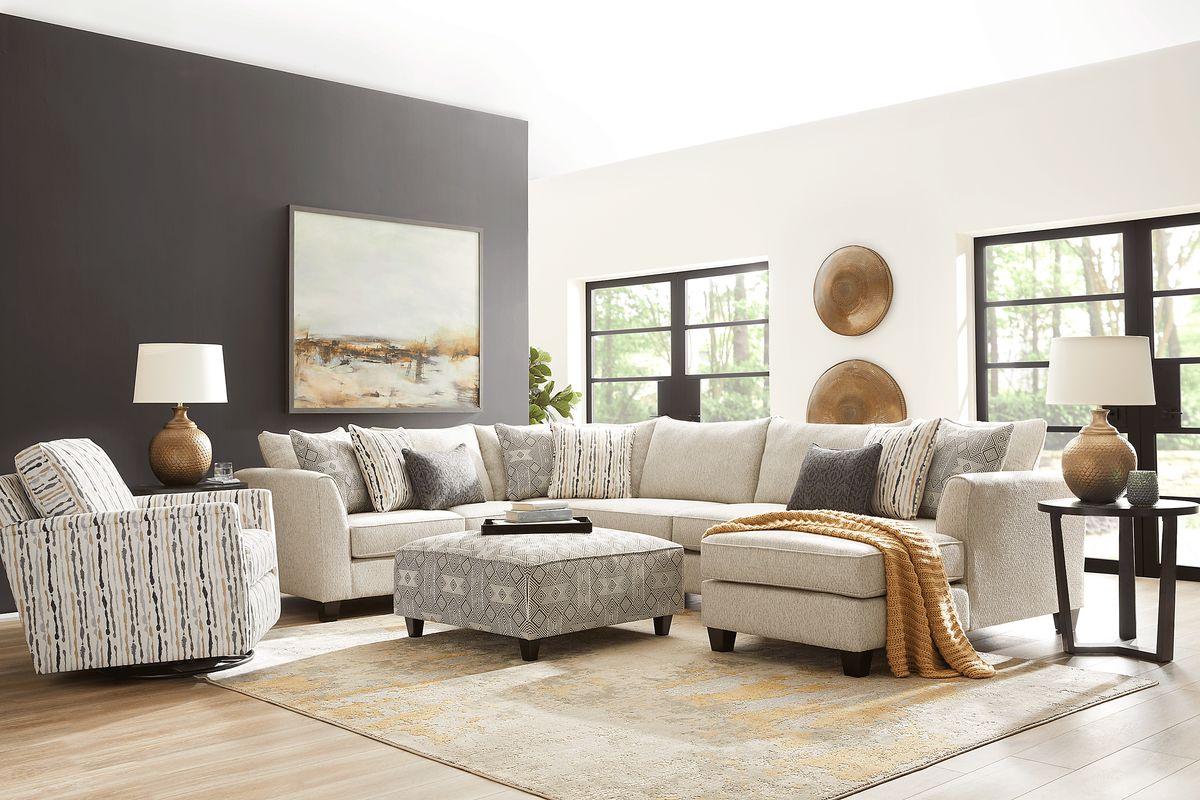 Whitley Way 6 Pc Gray Woven Living Room Set With 3 Pc Right Arm Chaise ...