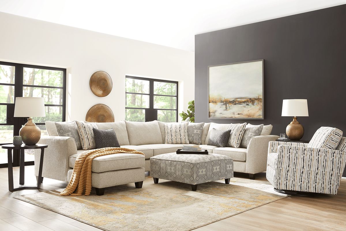 Whitley Way 6 Pc Gray Woven Living Room Set With 3 Pc Left Arm Chaise ...