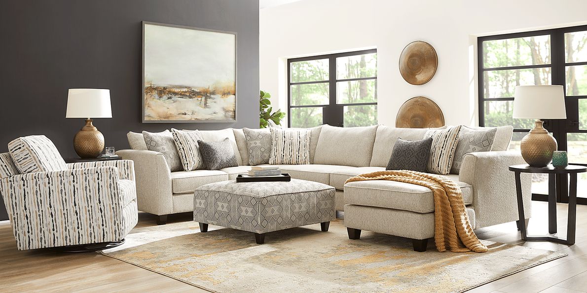 Aberlin Court Beige Polyester Fabric 3 Pc With Chaise Right Arm Sectional - Rooms  To Go