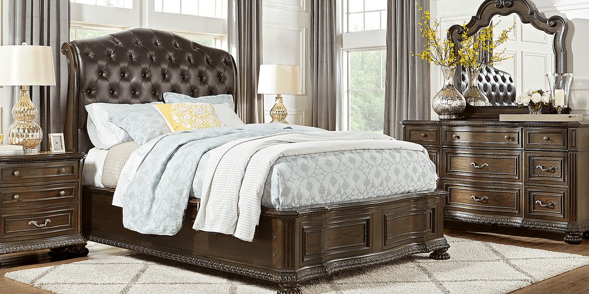Whittington 5 Pc Dark Cherry Wood King Bedroom Set With Dresser, Mirror