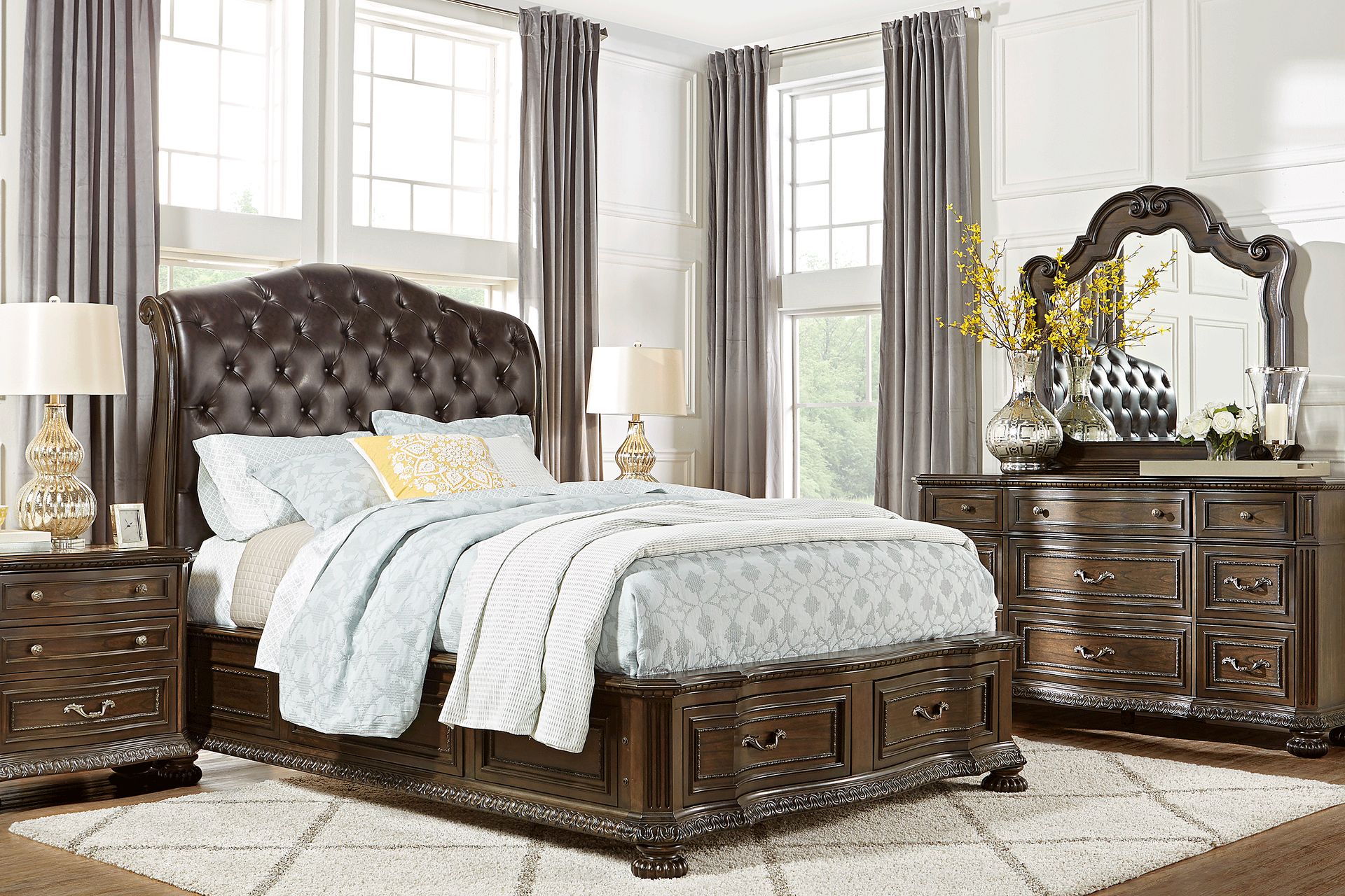 Whittington Cherry 7 Pc Queen Sleigh Bedroom with 4 Drawer Storage - Image 1