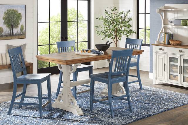 Wicklow Hills White 5 Pc Rectangle Counter Height Dining Room with Blue Stools - Thumbnail - Image 1