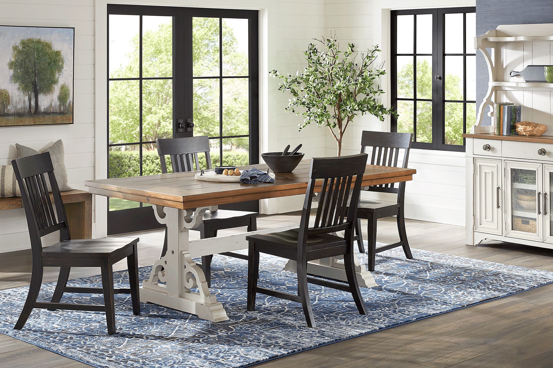 Wicklow Hills White 5 Pc Rectangle Trestle Dining Room with Black Slat Back Side Chairs - Image 1