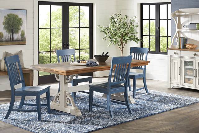 Wicklow Hills White 5 Pc Rectangle Trestle Dining Room with Blue Slat Back Side Chairs - Thumbnail - Image 1