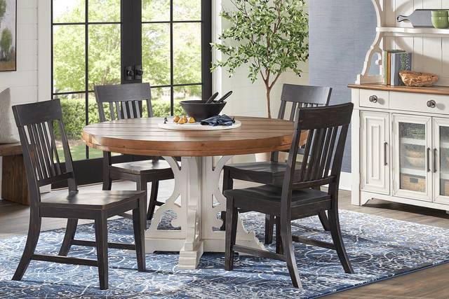 Wicklow Hills White 5 Pc Round Dining Room with Black Slat Back Side Chairs - Thumbnail - Image 1