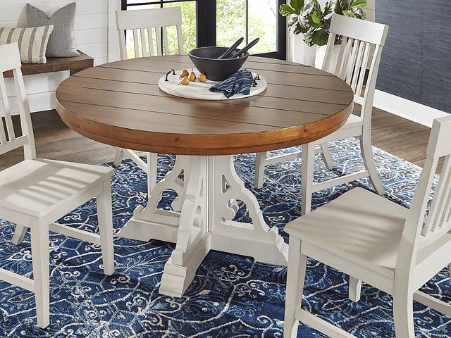 Wicklow Hills White 5 Pc Round Dining Room with Blue Slat Back Side Chairs - Thumbnail - Image 3