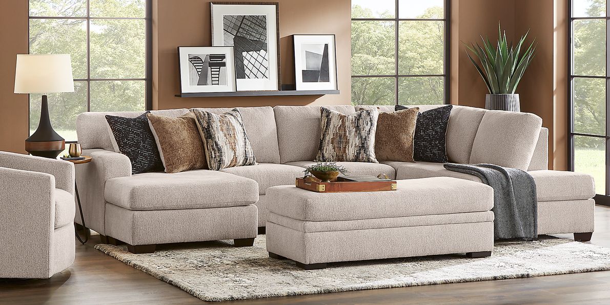 Wildwood Grove 3 Pc Beige Chenille,Polyester Fabric Living Room Set ...