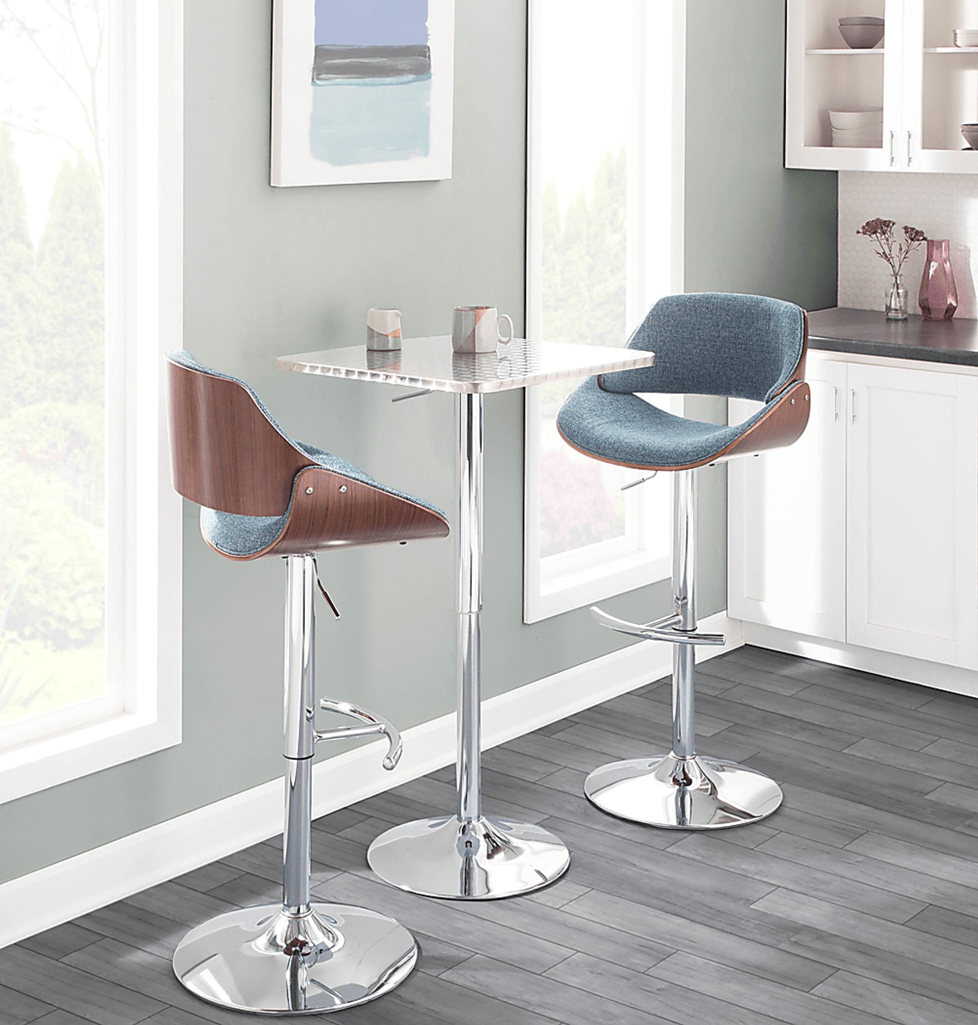 Willmann Blue Adjustable Swivel Barstool, Set of 3 - Image 2