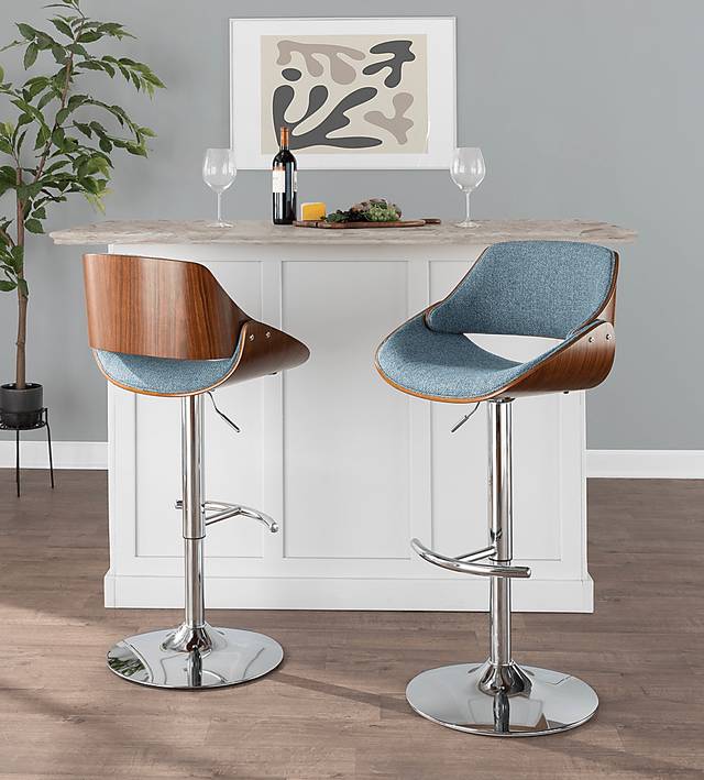 Willmann Blue Adjustable Swivel Barstool, Set of 3 - Thumbnail - Image 3