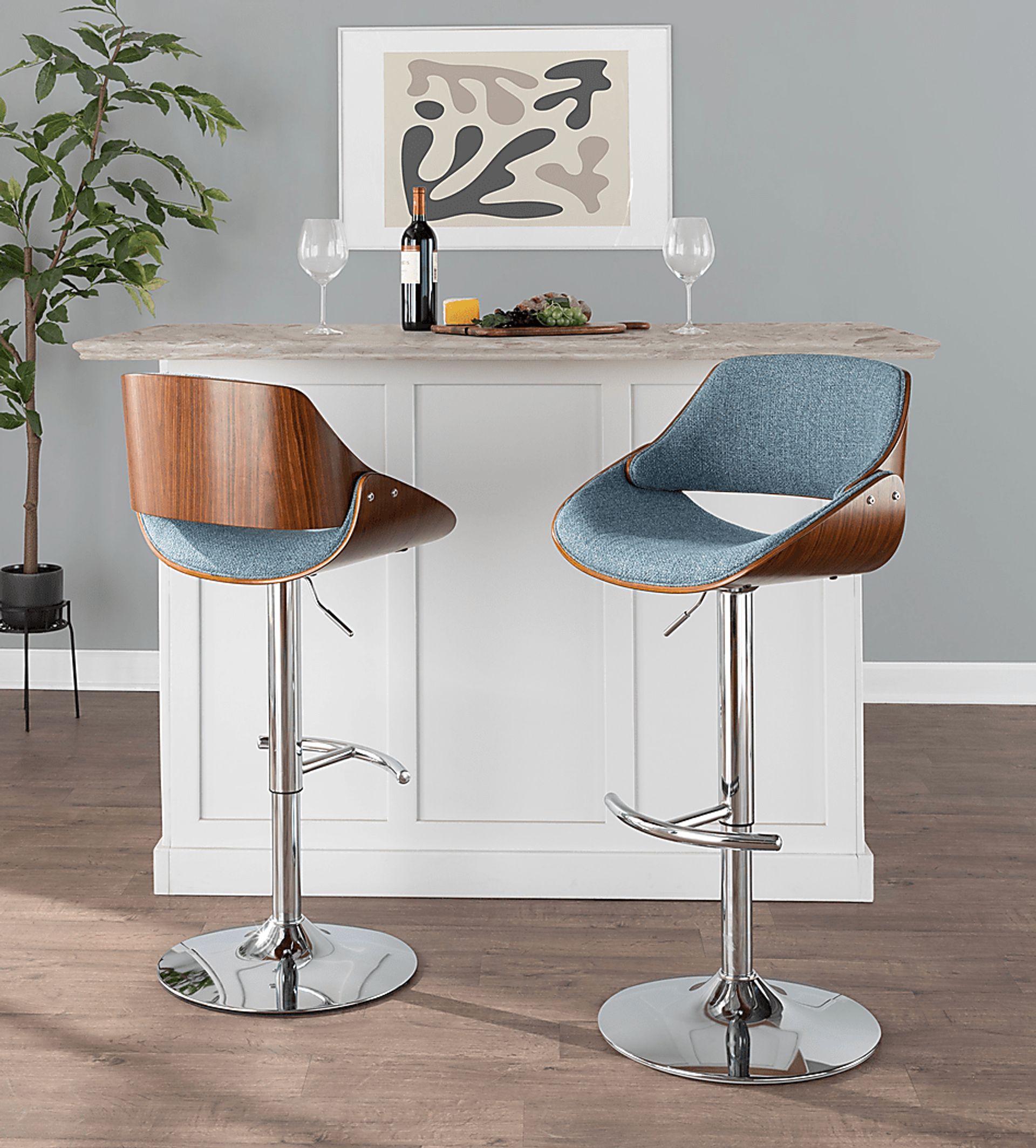 Willmann Blue Adjustable Swivel Barstool, Set of 3 - Image 3