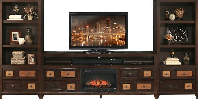 Willow Lodge Chocolate 4 Pc 84 in. Wall Unit with Firebox - Thumbnail - Image 1