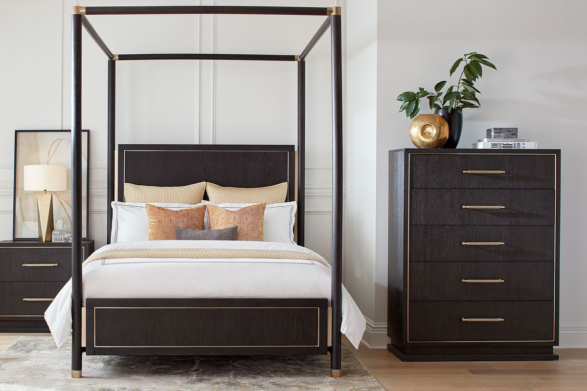 Wilshire 5 Pc Merlot Dark Wood King Bedroom Set With Nightstand, Chest ...
