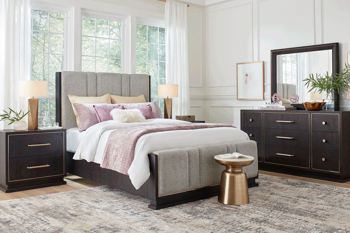 New Haven 7 Pc Merlot Dark Wood Queen Bedroom Set With Dresser, Mirror, 3  Pc Queen Panel Bed, Nightstand