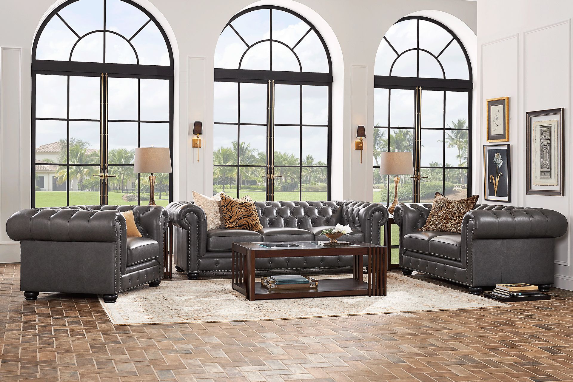 Winchester Way Gray Leather 3 Pc Living Room - Image 1