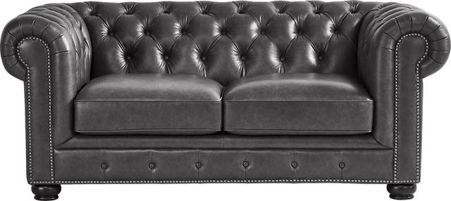 Winchester Way Gray Leather Loveseat - Thumbnail - Image 1