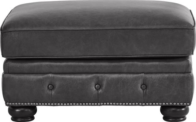 Winchester Way Gray Leather Ottoman - Thumbnail - Image 2