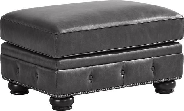 Winchester Way Gray Leather Ottoman - Thumbnail - Image 1