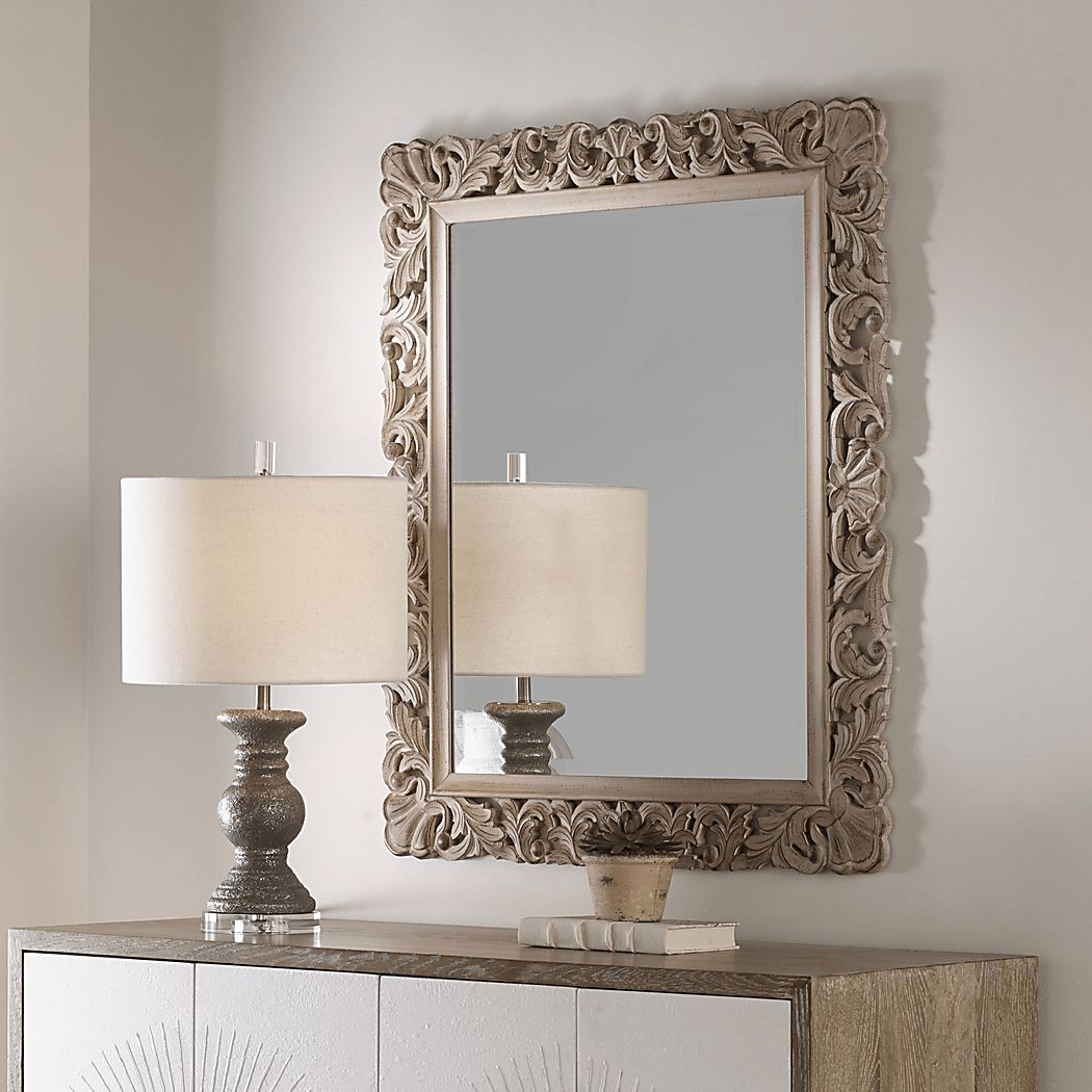 【IDEE】SLEIGH MIRROR Natural Winderwick Natural Light Wood Mirror | Rooms to Go