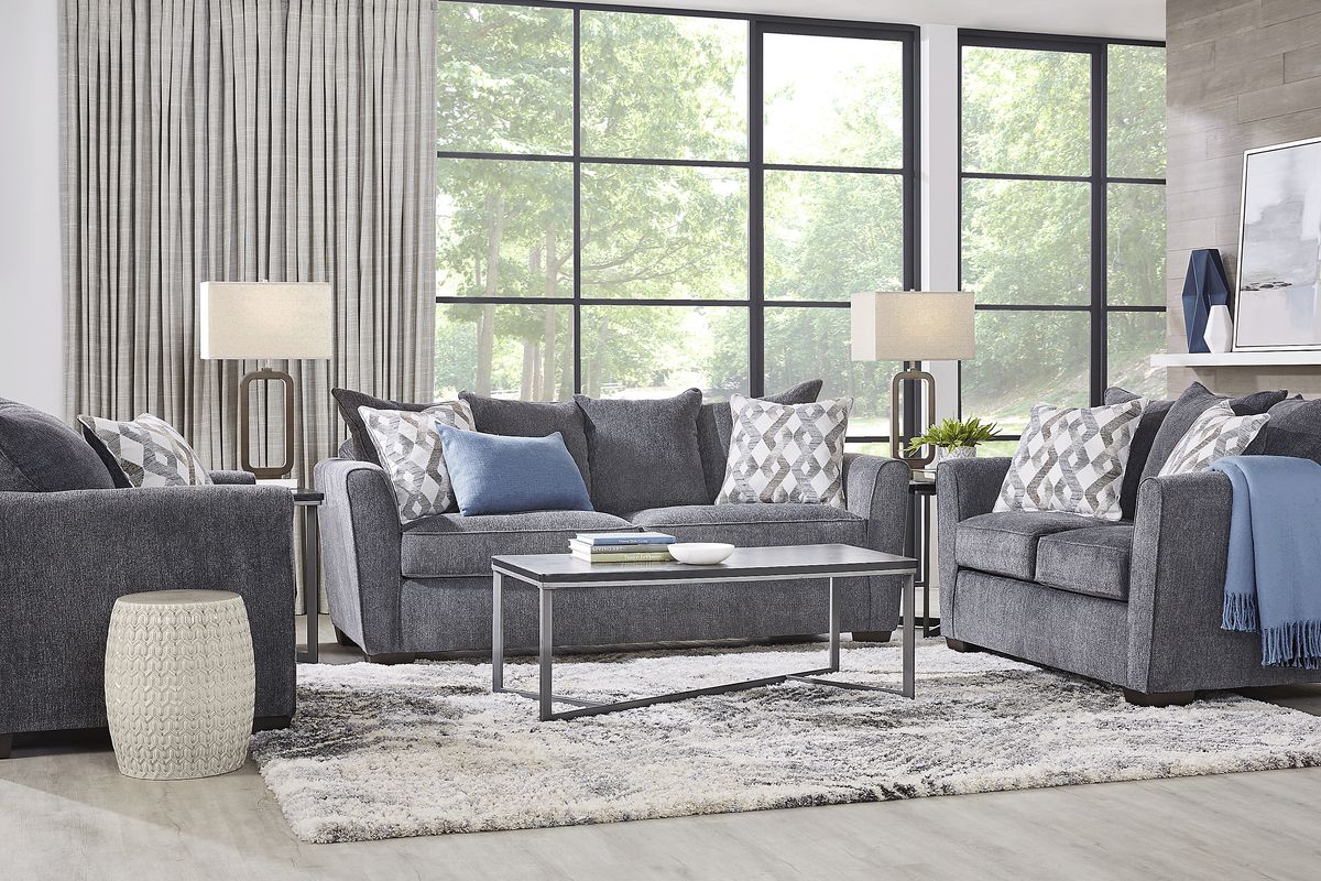 Windward Way 3 Pc Graphite Gray Fabric Living Room Set With Sofa ...
