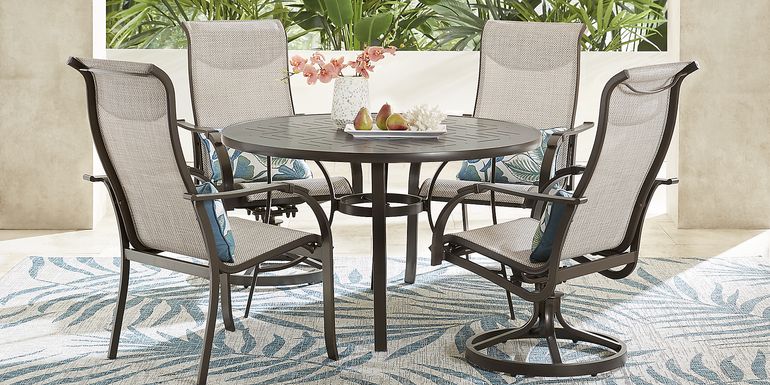 Windy Isle Bronze 5 Pc 48 in. Round Outdoor Dining Set with Swivel Rockers