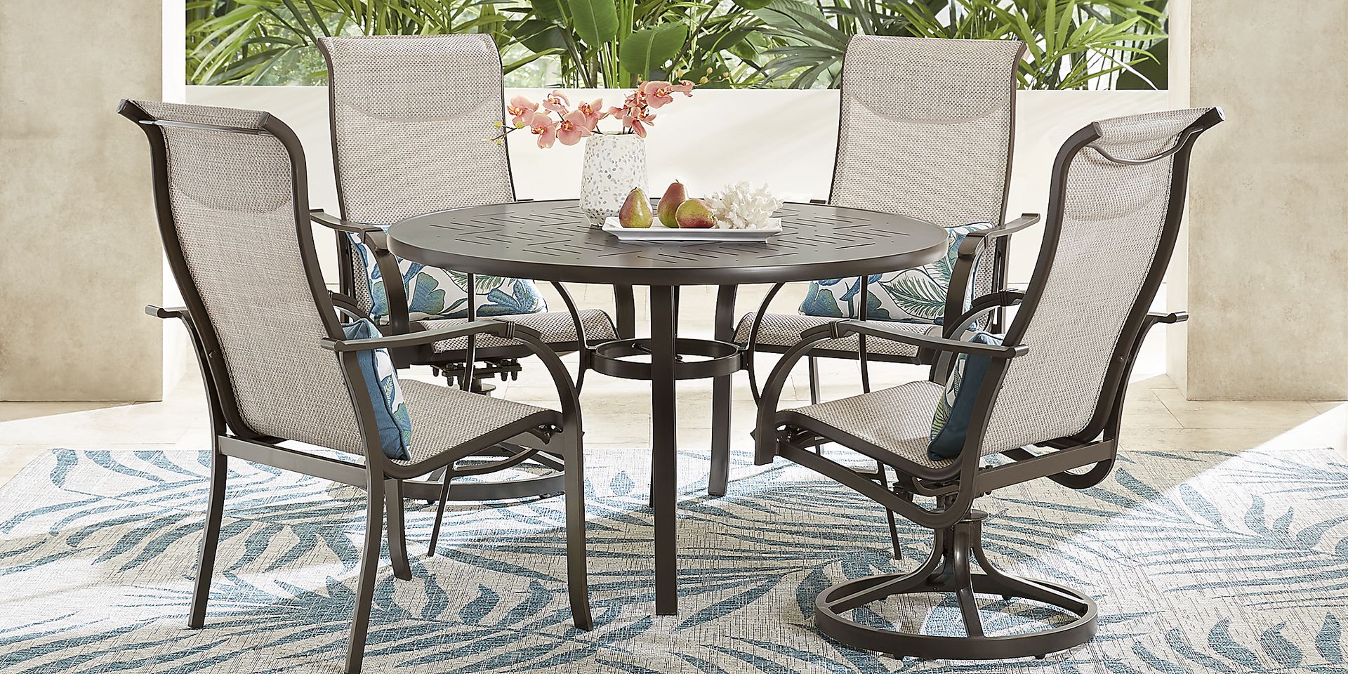 Windy Isle Bronze 5 Pc 48 in. Round Outdoor Dining Set with Swivel Rockers - Image 1